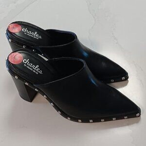 CHARLES DAVID Mule Black Dawson Block Heel Size 6 M NEW
